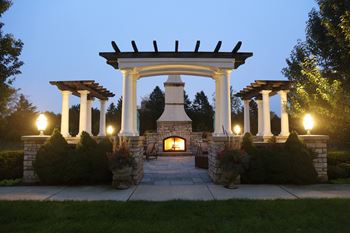Outdoor lounge with fireplace & grills
